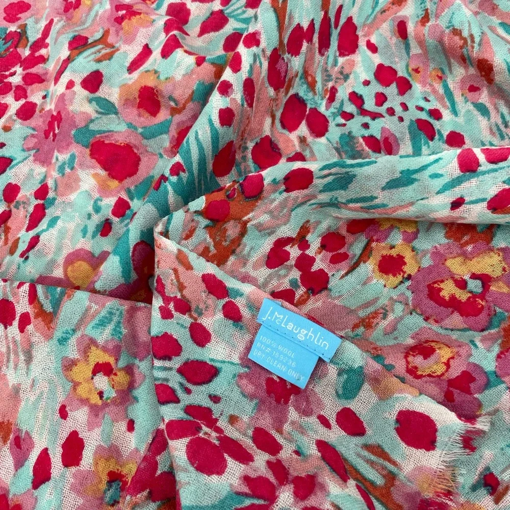 J. McLaughlin Floral Throw Blanket - Turquoise, Pink & Yellow